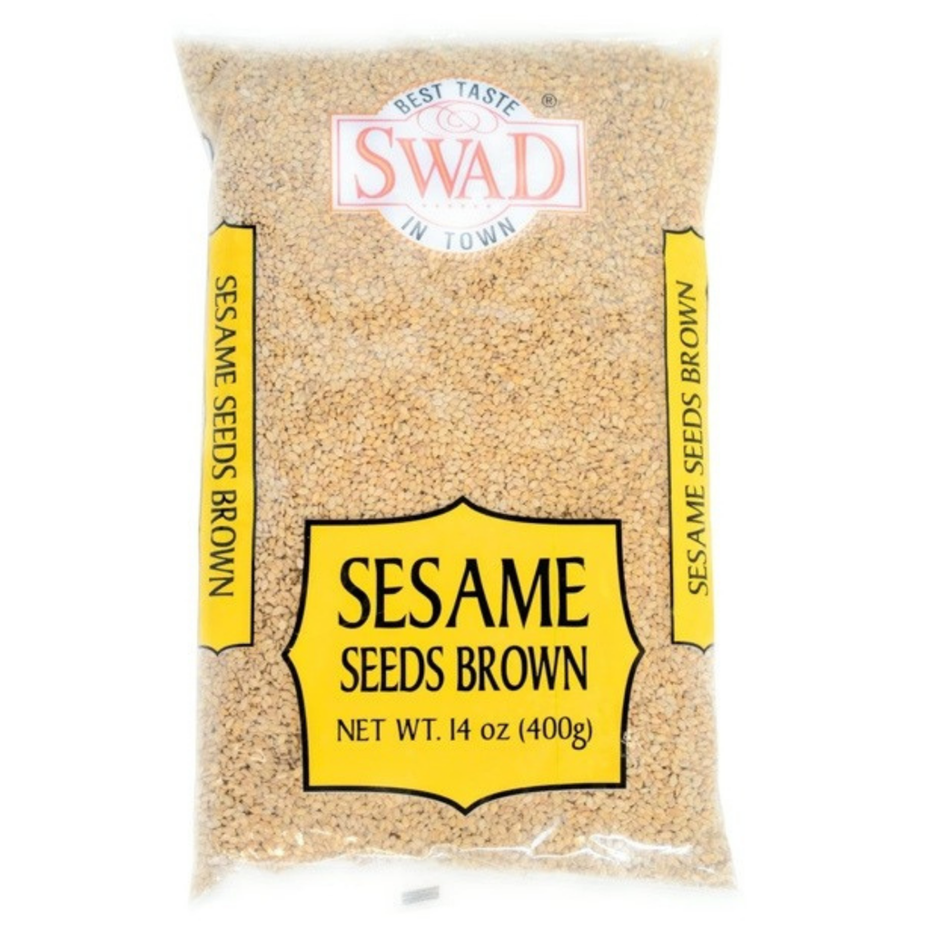 Bag of Swad brown sesame seeds on a white background