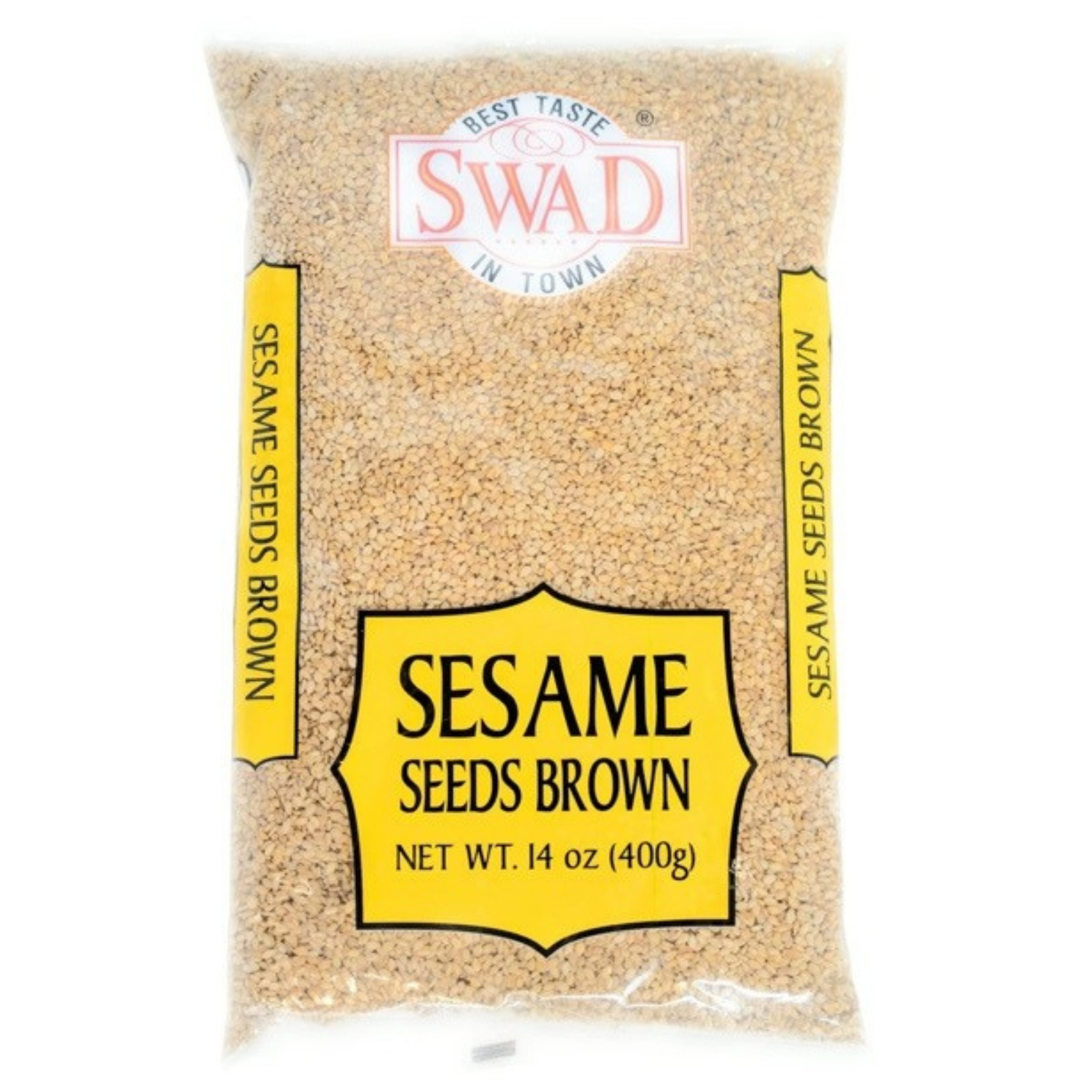 Bag of Swad brown sesame seeds on a white background