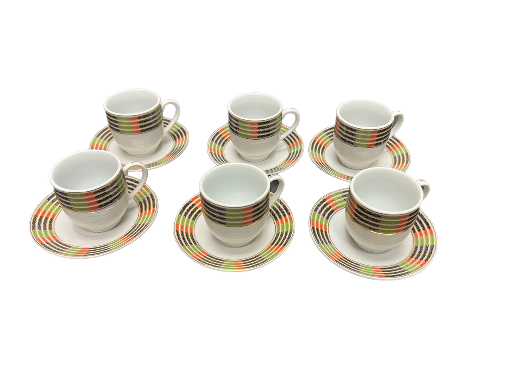 12 pcs Coffee Cups & Saucers with Handle & Decor