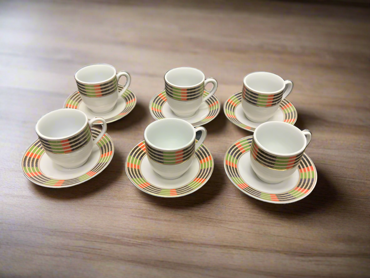 12 pcs Coffee Cups & Saucers with Handle & Decor  AFRICA MARKET