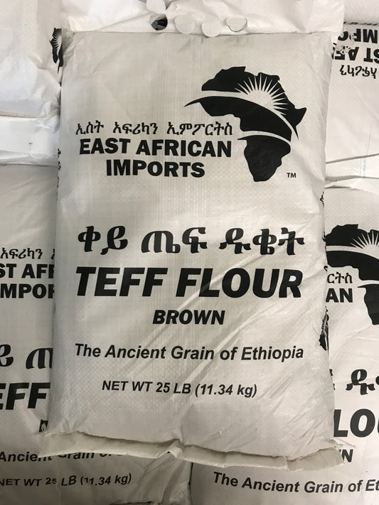 Ethiopian Brown Teff Flour የኢትዮጵያ ቡናማ ጤፍ ዱቄት 25lb