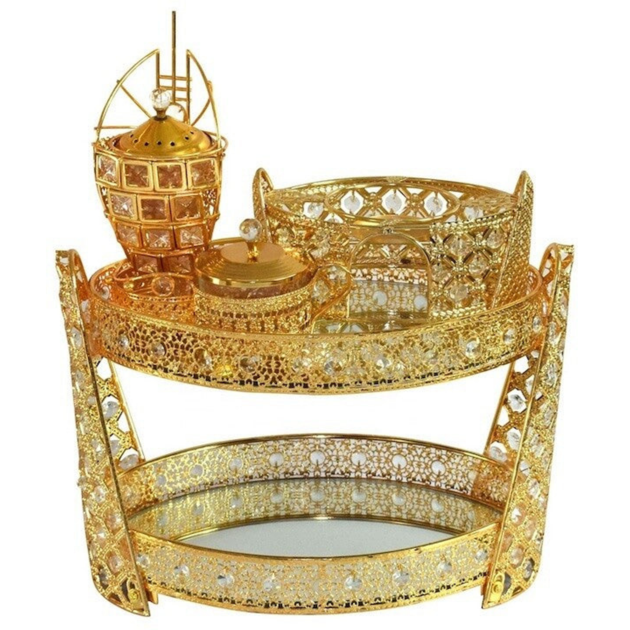 Coffee Table Rekebot ወርቃማ ቀለም ሞላላ ረከቦት