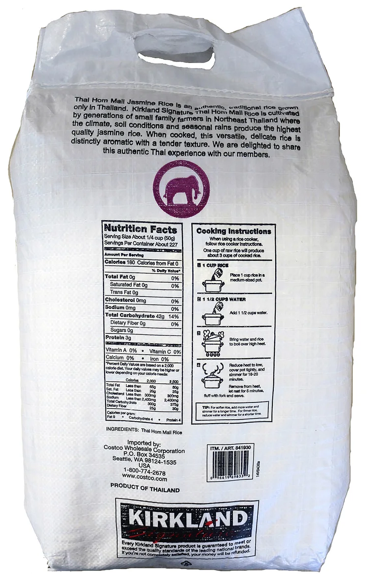 Thai Hom Mali Jasmine Rice, 25 lbs