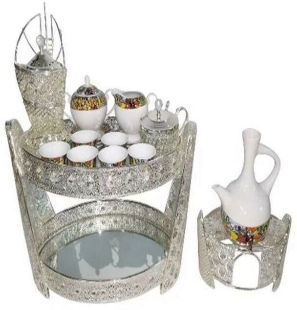 4 set coffee table silver color round rekebot