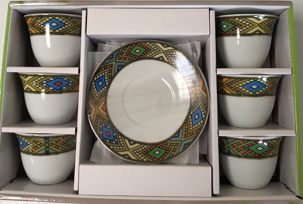 12 pcs coffee cups & saucers (Medium Diamond Tlet)
