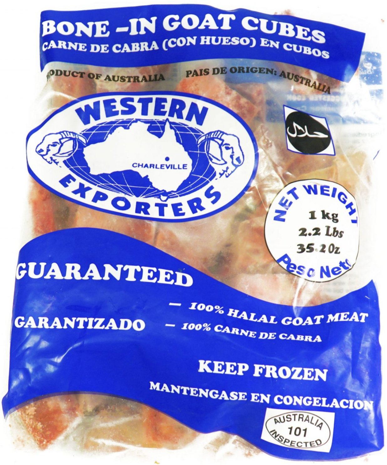 Western Exporters Bone-in Goat Cubes frozen 1kg